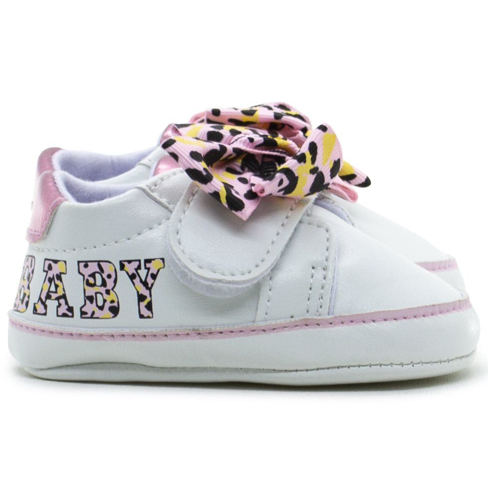 Sneakers Αγκαλιάς Childrenland Λευκά με λεοπάρ φιογκάκι D2210