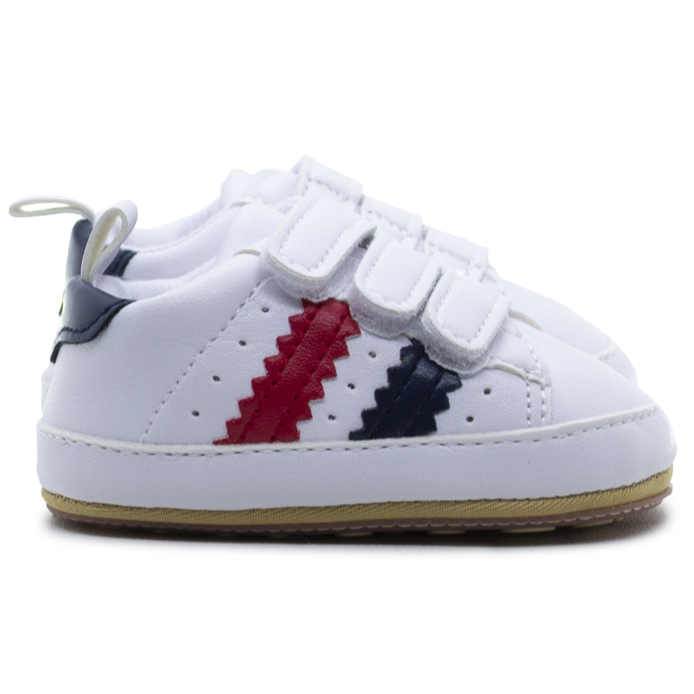 Sneakers Αγκαλιάς Childrenland Λευκά με μπλε και κόκκινη ρίγα D4176