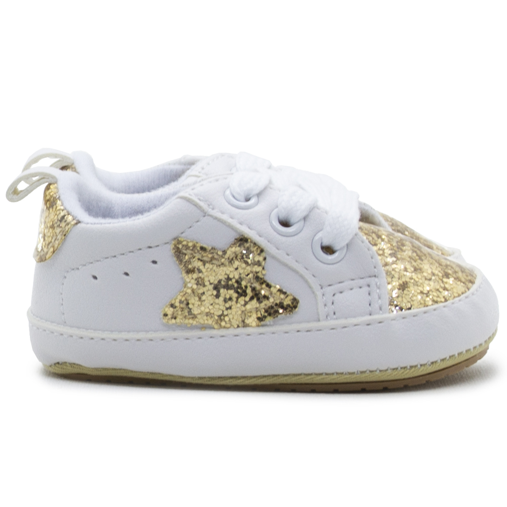 Sneakers Αγκαλιάς Childrenland Λευκά με χρυσό glitter D5107